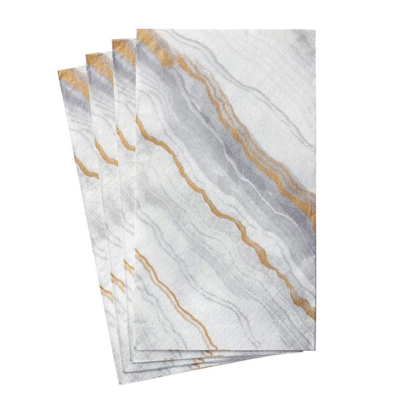 Caspari Marble Paper Guest Towel Napkins in Grey, 15 Per Package - Image 1